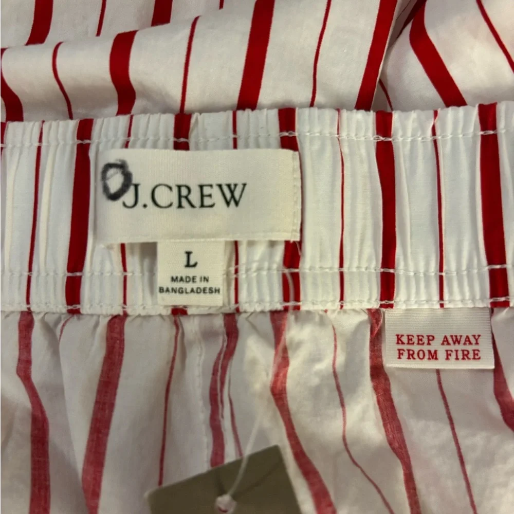 J. Crew Pajama Pant in Cotton Poplin in Ivory/Red Stripe Size L. NWT